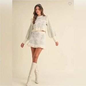 NWT Mable Floral Mini Skirt and Sweater Set